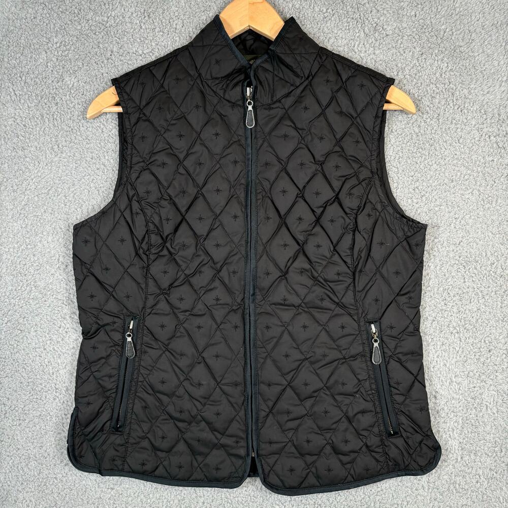 Eddie Bauer Vest Womens Medium Black Premium Goose Down Diamond Quilted Full Zip